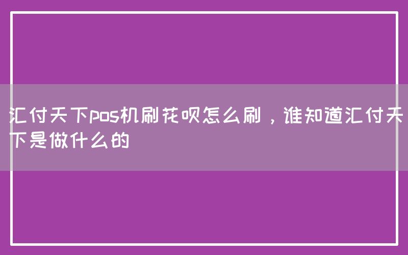 汇付天下pos机刷花呗怎么刷，谁知道汇付天下是做什么的