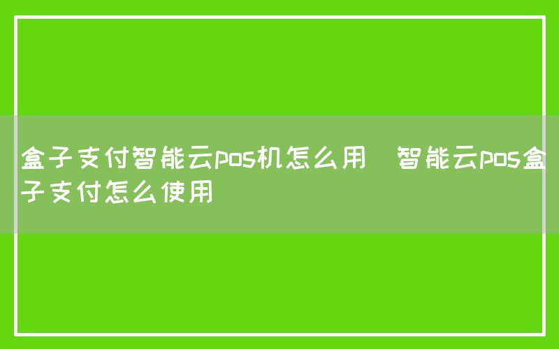 盒子支付智能云pos机怎么用(智能云pos盒子支付怎么使用)