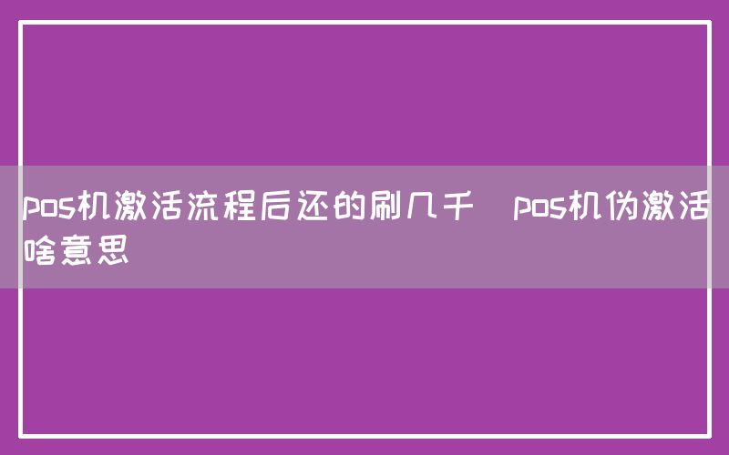 pos机激活流程后还的刷几千(pos机伪激活啥意思)