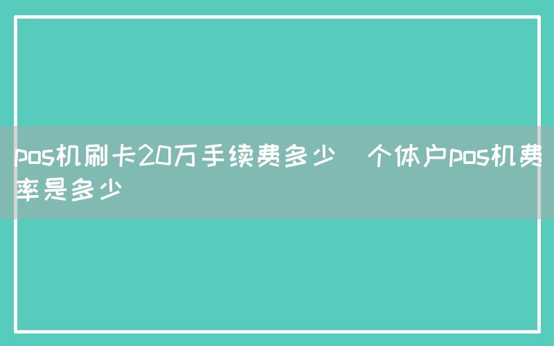 pos机刷卡20万手续费多少(个体户pos机费率是多少)