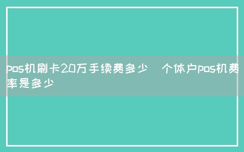 pos机刷卡20万手续费多少(个体户pos机费率是多少)