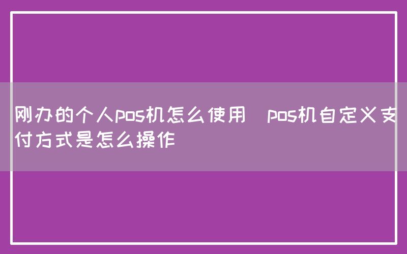 刚办的个人pos机怎么使用(pos机自定义支付方式是怎么操作)