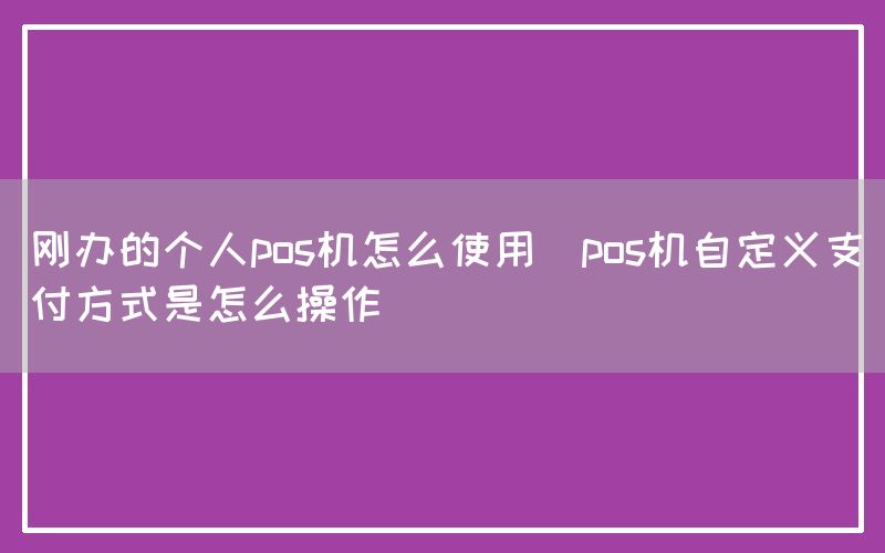 刚办的个人pos机怎么使用(pos机自定义支付方式是怎么操作)