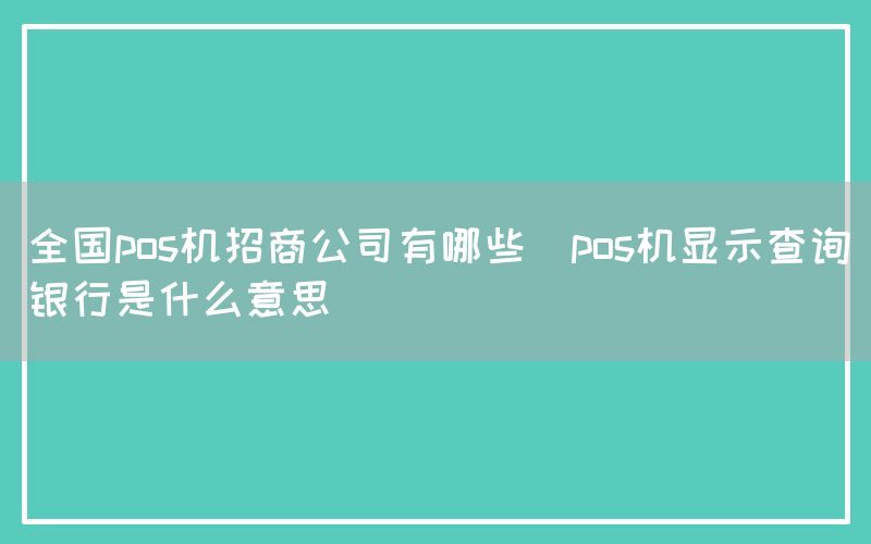 全国pos机招商公司有哪些(pos机显示查询银行是什么意思)