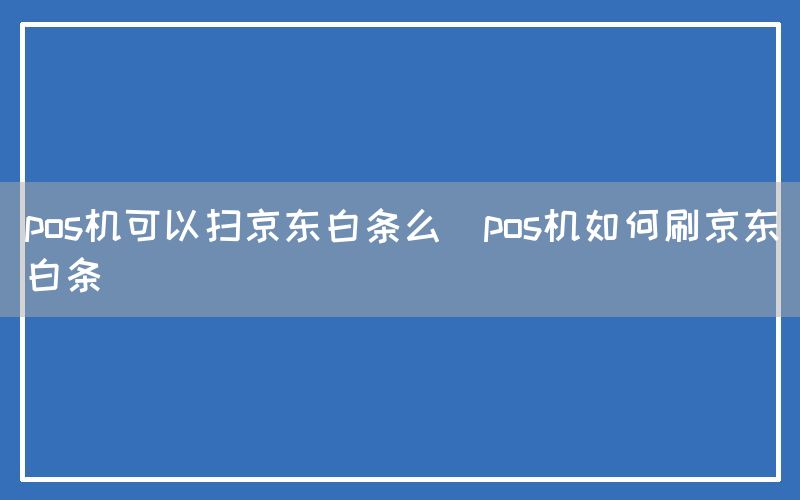 pos机可以扫京东白条么(pos机如何刷京东白条)