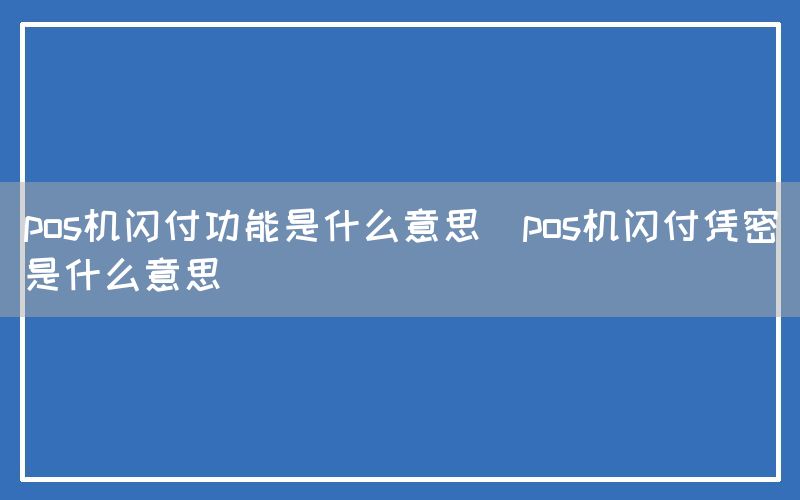 pos机闪付功能是什么意思(pos机闪付凭密是什么意思)