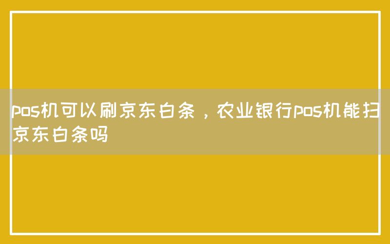 pos机可以刷京东白条，农业银行pos机能扫京东白条吗