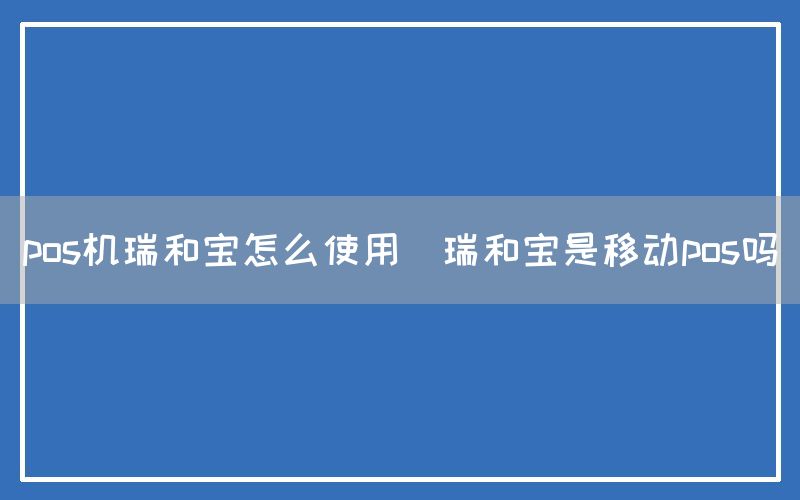 pos机瑞和宝怎么使用(瑞和宝是移动pos吗)