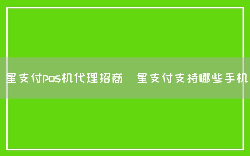 星支付pos机代理招商(星支付支持哪些手机)