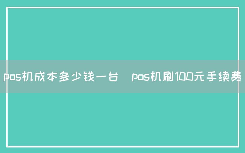 pos机成本多少钱一台(pos机刷100元手续费)