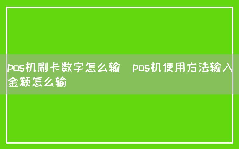 pos机刷卡数字怎么输(pos机使用方法输入金额怎么输)
