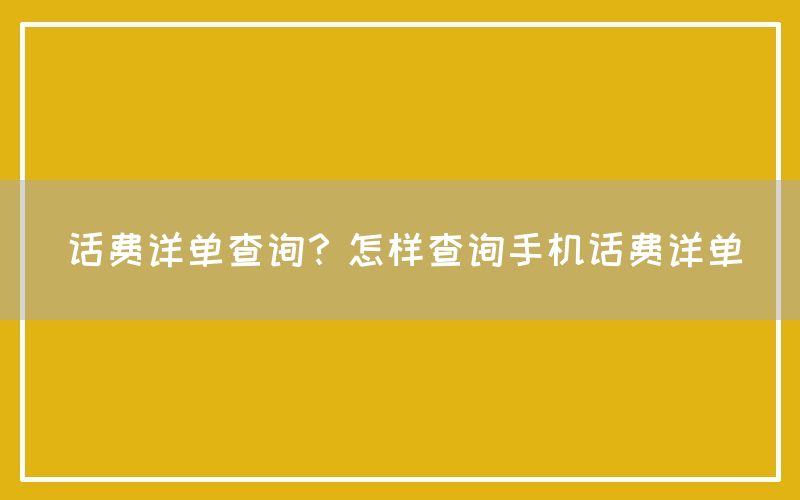 话费详单查询？怎样查询手机话费详单