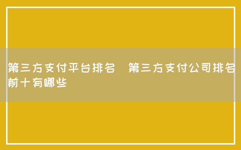 第三方支付平台排名(第三方支付公司排名前十有哪些)