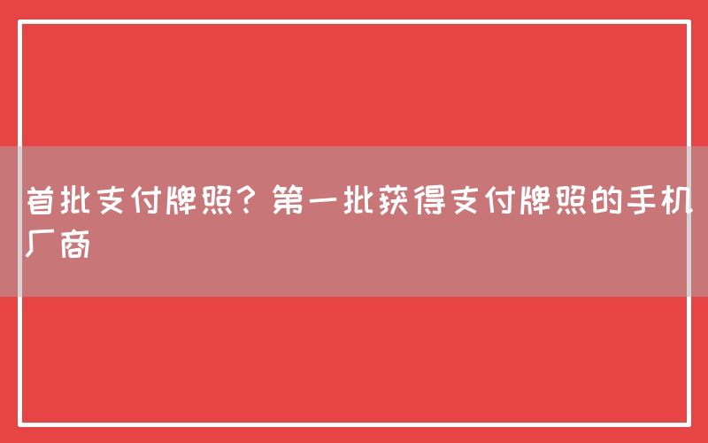 首批支付牌照？第一批获得支付牌照的手机厂商