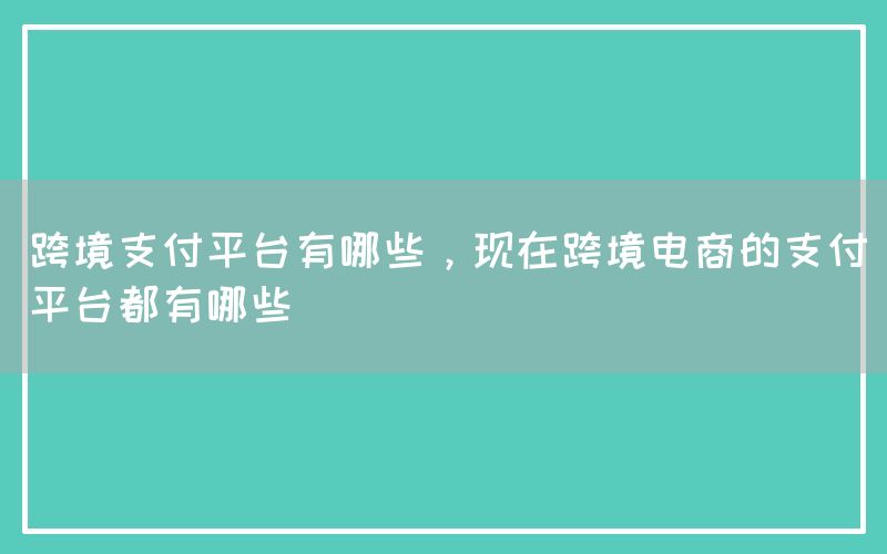 跨境支付平台有哪些，现在跨境电商的支付平台都有哪些