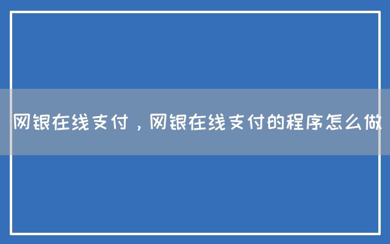 网银在线支付，网银在线支付的程序怎么做