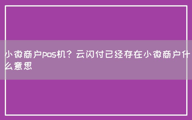 小微商户pos机？云闪付已经存在小微商户什么意思