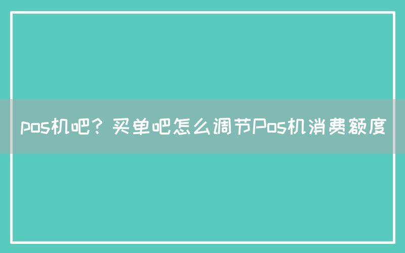 pos机吧？买单吧怎么调节Pos机消费额度