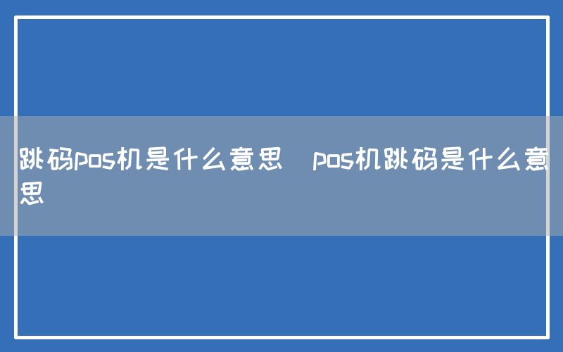 跳码pos机是什么意思(pos机跳码是什么意思)