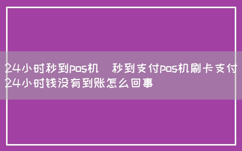 24小时秒到pos机(秒到支付pos机刷卡支付24小时钱没有到账怎么回事)