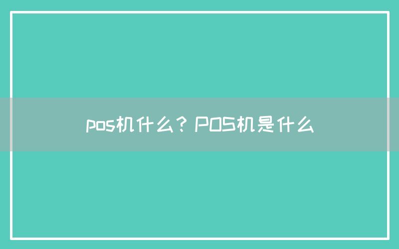 pos机什么？POS机是什么