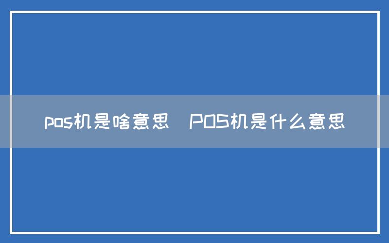 pos机是啥意思(POS机是什么意思)