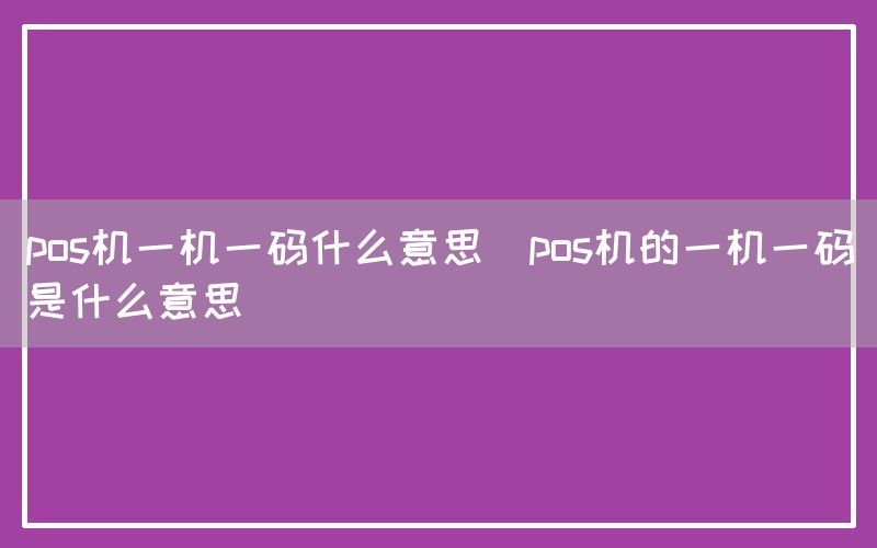 pos机一机一码什么意思(pos机的一机一码是什么意思)