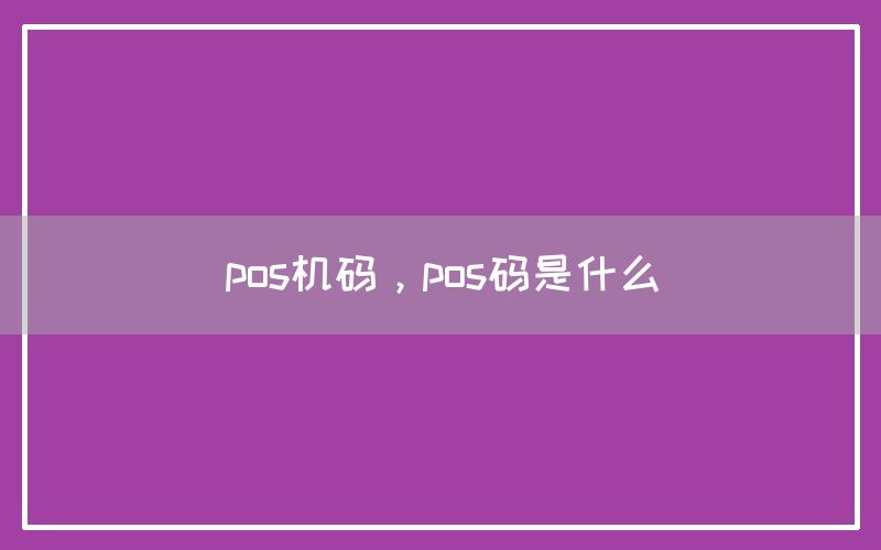pos机码，pos码是什么