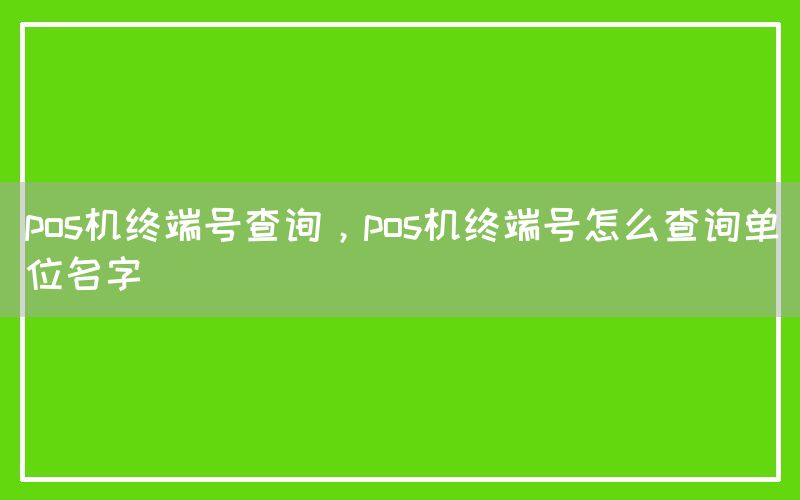 pos机终端号查询，pos机终端号怎么查询单位名字(图1)